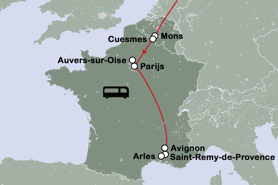 Routekaart Van Gogh in België en Frankrijk
