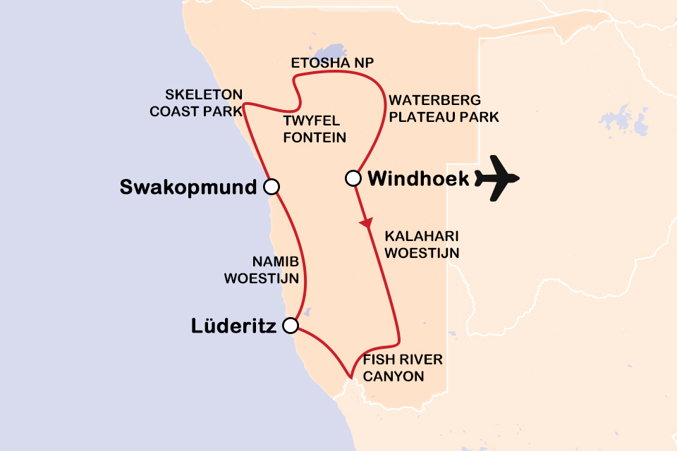 Routekaart Namibië