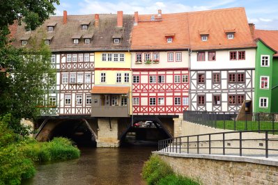 De Krämerbrucke in Erfurt, Duitsland De Krämerbrucke in Erfurt, Duitsland