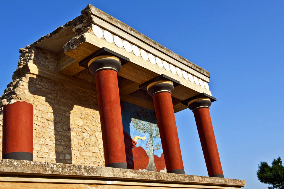 Fresco van dolfijnen in Knossos op Kreta, Griekenland