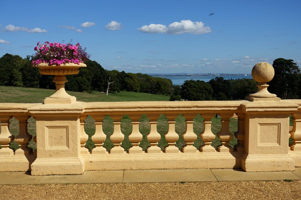 Uitzicht vanuit Osbourne House op Isle of Wight, Groot-Brittannië