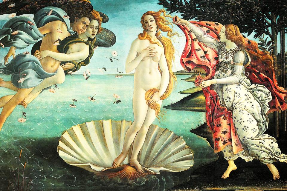 Geboorte van Venus van Botticelli in de Uffizi, Italië