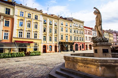 Rynok plein in Lviv, Oekraïne Rynok plein in Lviv, Oekraïne