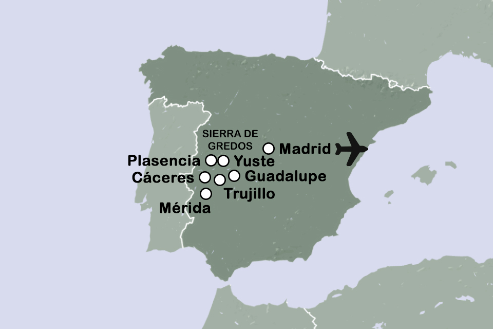 Routekaart Madrid en Extremadura