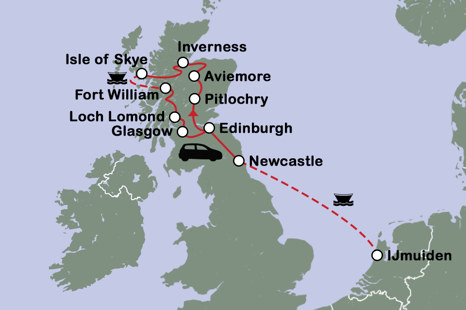 Routekaart Toeren door Schotland