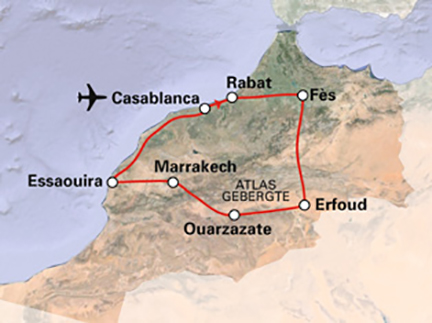 Routekaart Kleurrijk Marokko