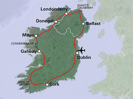 Routekaart Noord-Ierland en Ierland