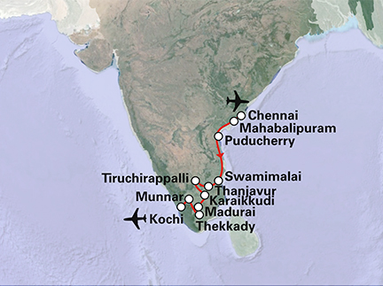 Routekaart Zuid-India