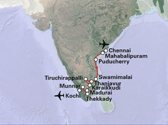 Routekaart Zuid-India