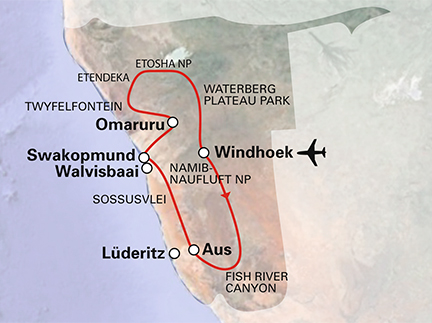 Routekaart Namibië