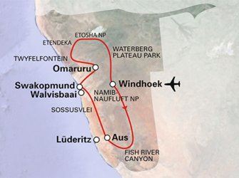Routekaart Namibië Routekaart Namibië