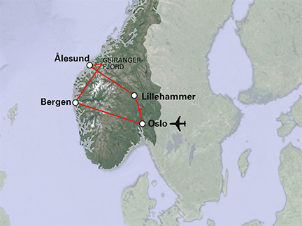 Routekaart Hoogtepunten Noorwegen