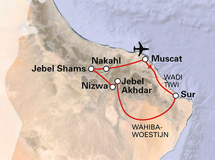 Routekaart fly drive Oman