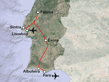 Routekaart Lissabon en de Algarve