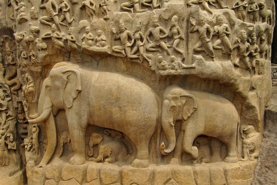 Detail tempel in Mahabalipuram, India