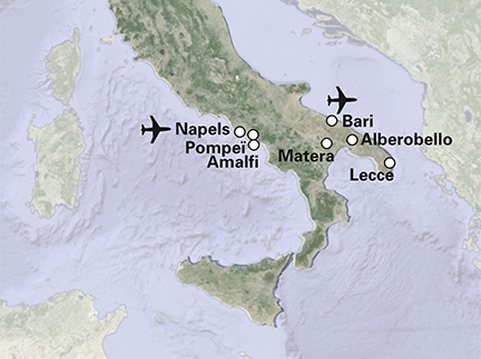Routekaart Napels en Zuid-Italië