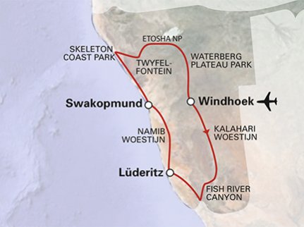 Routekaart Namibië