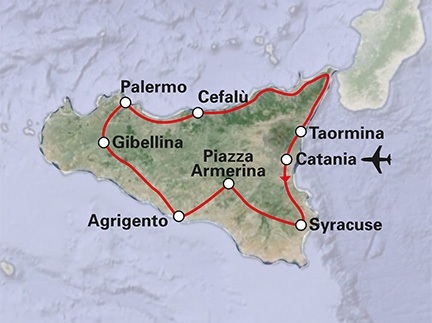 Routekaart Kleurrijk Sicilië