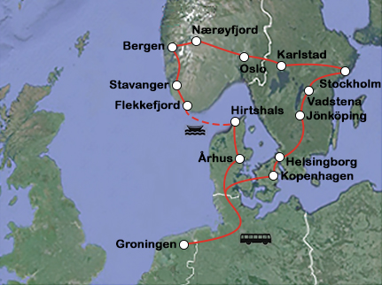 Routekaart Grand Tour Scandinavië