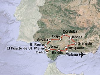 Routekaart Andalusië en het onbekende zuiden Routekaart Andalusië en het onbekende zuiden
