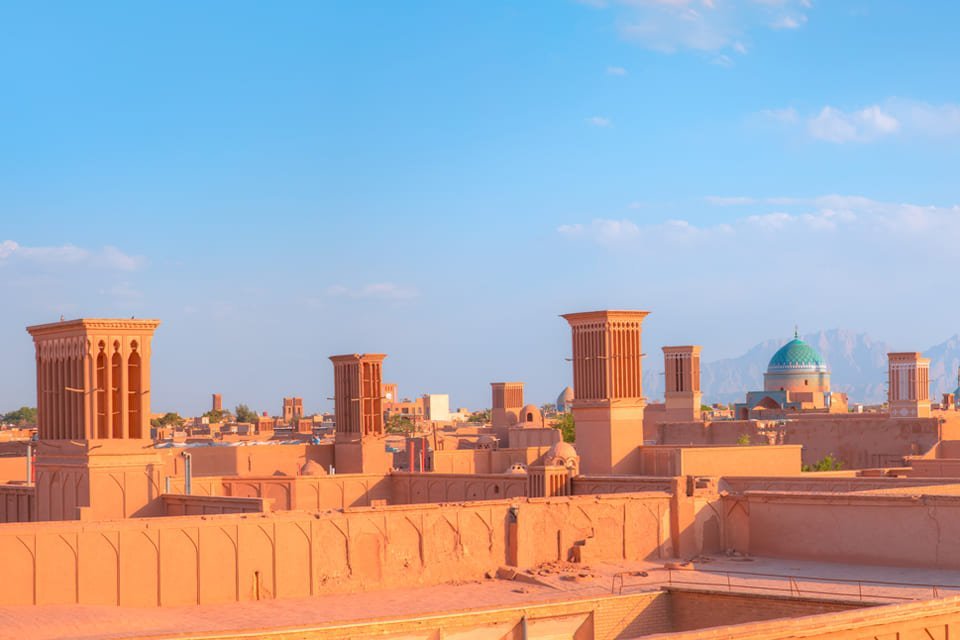 Zicht op de stilte torens in Yazd, Iran