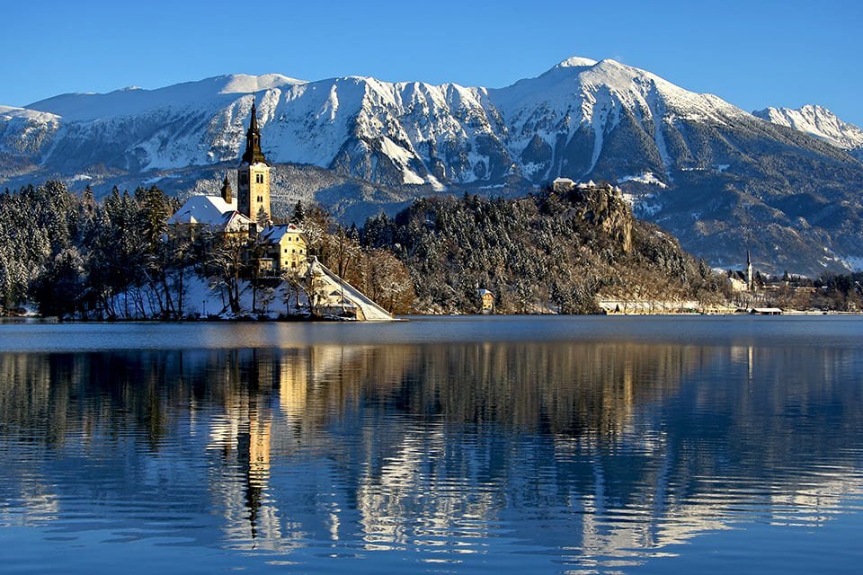 Bled in de winter, Slovenië