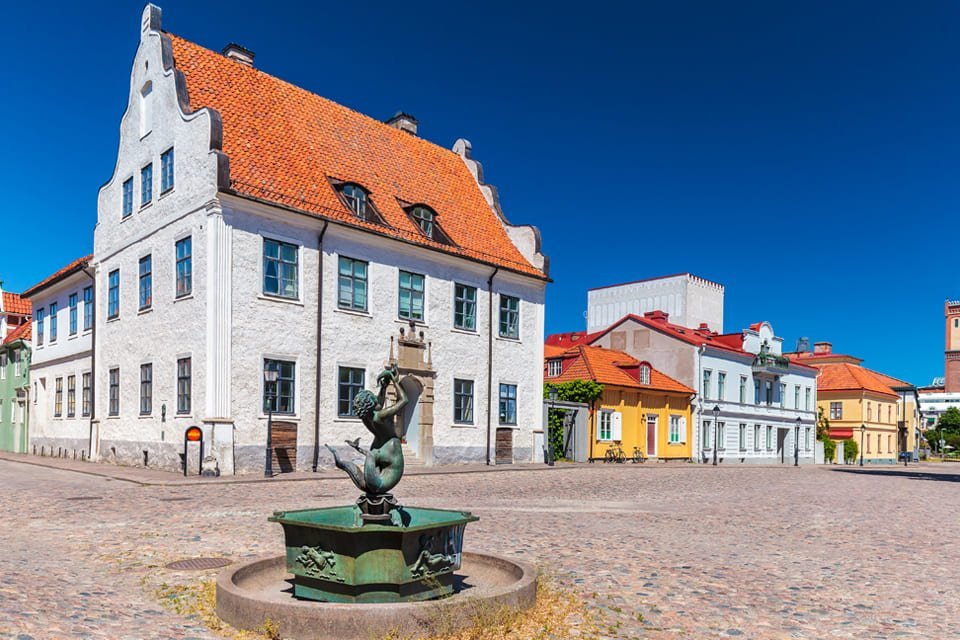 Het oude plein in Kalmar, Zweden