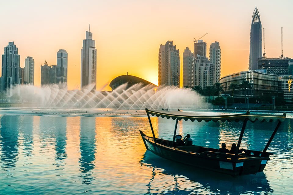 Burj Khalifa Lake in Dubai, Verenigde Arabische Emiraten