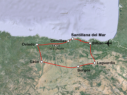 Routekaart Noord-Spanje