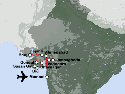 Routekaart Avontuurlijk Mumbai en Gujarat