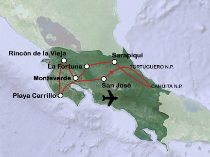 Routekaart Costa Rica