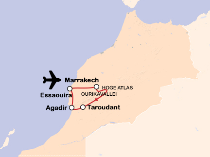 Routekaart Paleizen en tuinen in Marokko