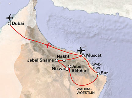Routekaart Oman en Dubai