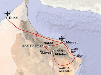 Routekaart Oman en Dubai Routekaart Oman en Dubai