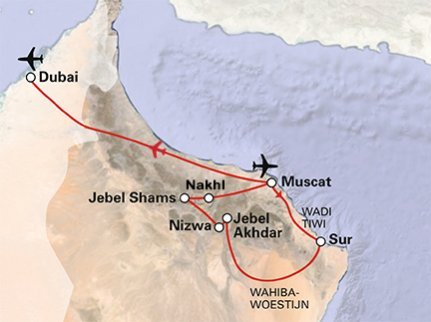 Routekaart Oman en Dubai Routekaart Oman en Dubai