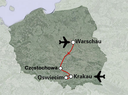 Routekaart Warschau en Krakau, Polen