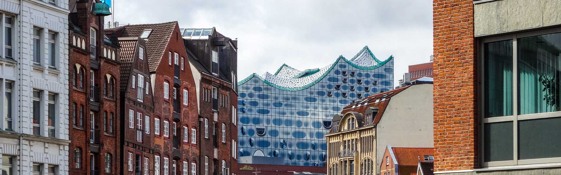 Zicht op Elbphilharmonie in Hamburg, Duitsland