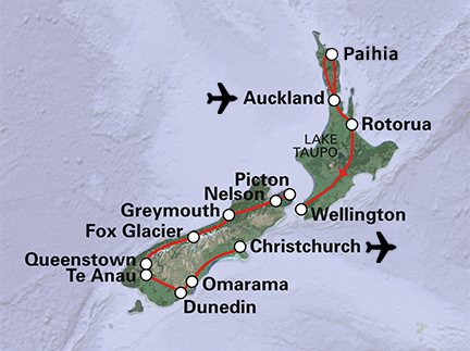 Routekaart Nieuw-Zeeland
