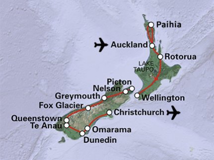 Routekaart Nieuw-Zeeland