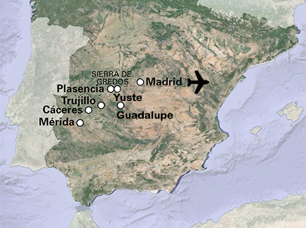 Routekaart Madrid en Extremadura