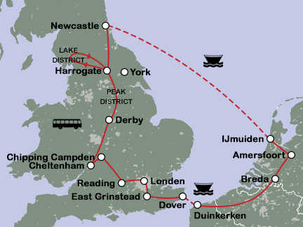 Routekaart Arts & Crafts in Engeland - busreis