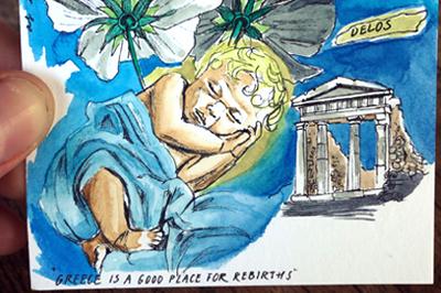 Delos op de Cycladen, Griekenland, getekend door Djessy