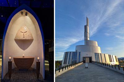 Kapel in de Nordkapp-hallen en Noorderlicht- kathedraal’ in Alta