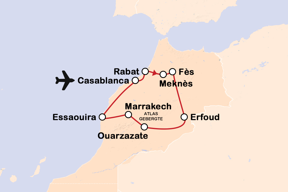 Routekaart Kleurrijk Marokko