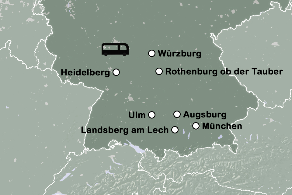 Routekaart München en de Romantische Straße