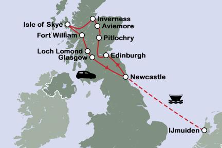 Routekaart Toeren door Schotland