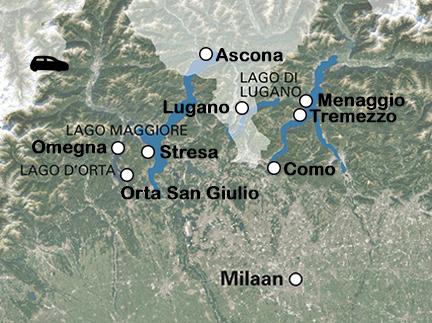 Routekaart Toeren langs de Italiaanse meren - autovakantie