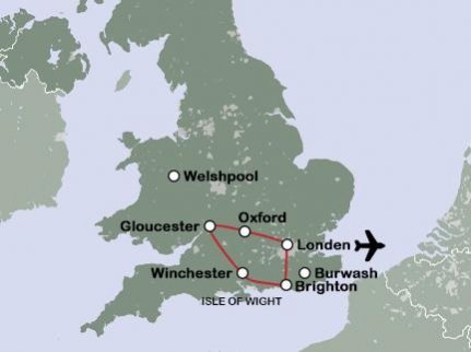 Routekaart Droomreis India in Engeland Routekaart Droomreis India in Engeland