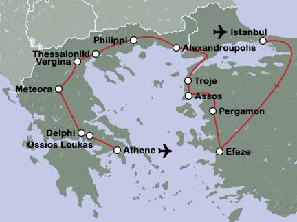 Routekaart Turkije en Griekenland