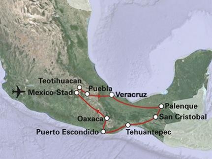 Routekaart Culturele groepsrondreis Mexico Routekaart Culturele groepsrondreis Mexico